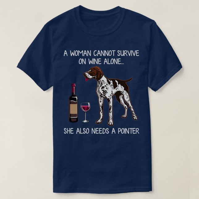 Pointer und Wein Funny Dog T-Shirt (Design vorne)