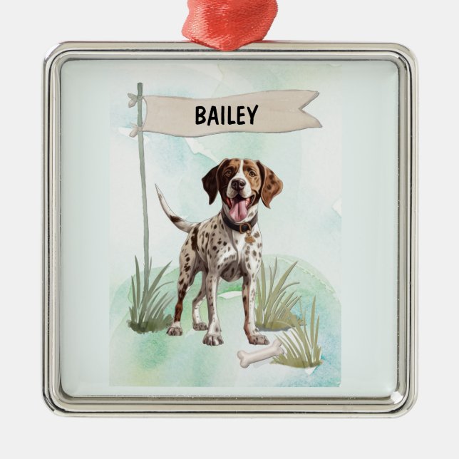 Pointer-Wasserfarbe Personalisierter Hund Ornament Aus Metall (Vorne)
