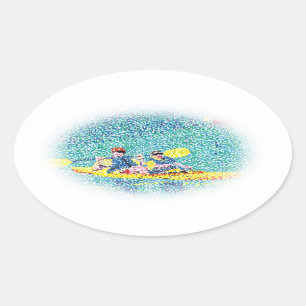 Pointillism-Kajak-Szenen-Malerei, ovale Aufkleber