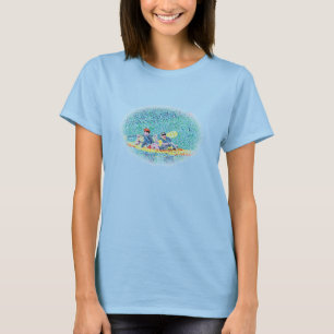 Pointillism Kajakszene, verblasster ovaler Rahmen, T-Shirt