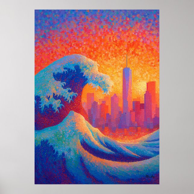 Pointillism Ocean Wave New York Skyline Poster (Vorne)