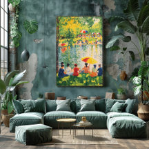 Pointillism Park Szene mit lebhaften Sommerfarben