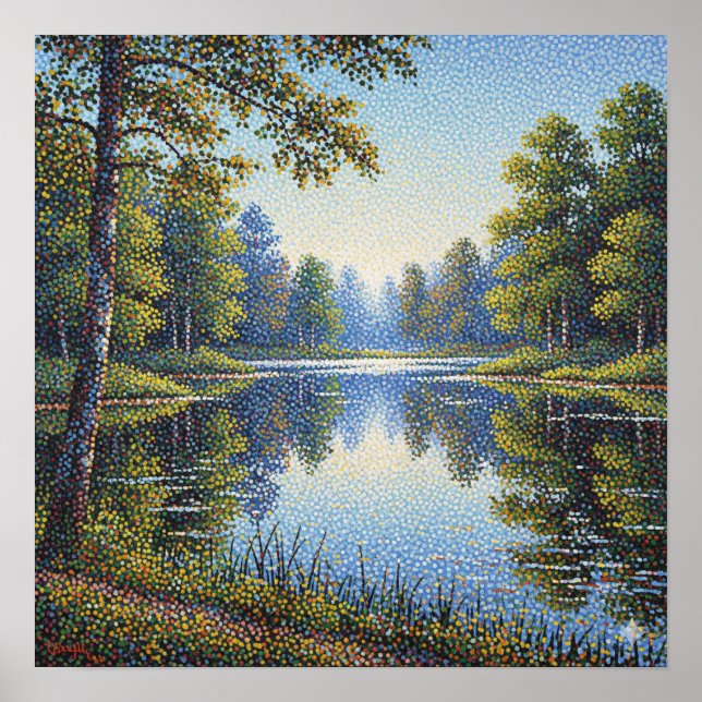 Pointillism Seenlandschaft Poster (Vorne)