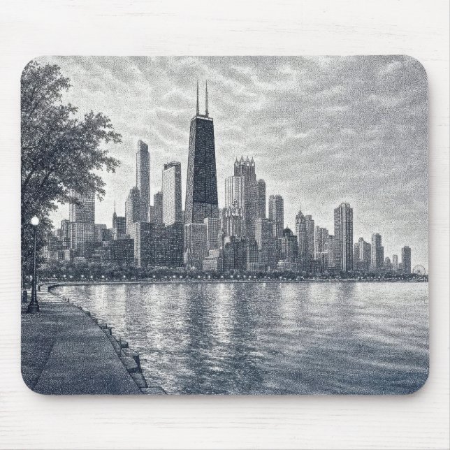 Pointillismus Chicago Skyline  Mousepad (Vorne)