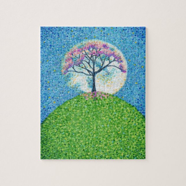 Pointillismus Frühlingsbaum Originelle Kunst Puzzle (Vertikal)