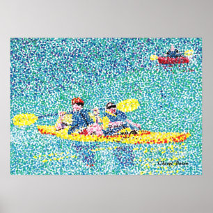 Pointillismus-Kajakszene auf einem Fluss Plakate