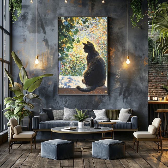 Pointillismus Katze auf Windows, Sonnenlicht Poster (Von Creator hochgeladen)