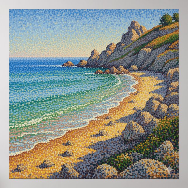 Pointillismus Küstenlandschaft Poster (Vorne)