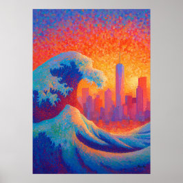 Pointillismus-Ozeanwelle New Yorker Skyline Poster