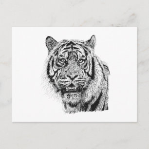 Pointillismus-Tigerkopf Schwarz-Weiß-Wildtierkunst Postkarte
