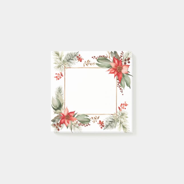 Pointsettia und Evergreen Border Post-it Klebezettel (Vorderseite)