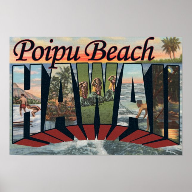 Poipu Beach, Hawaii - Große Briefmarkenszenen Poster (Vorne)