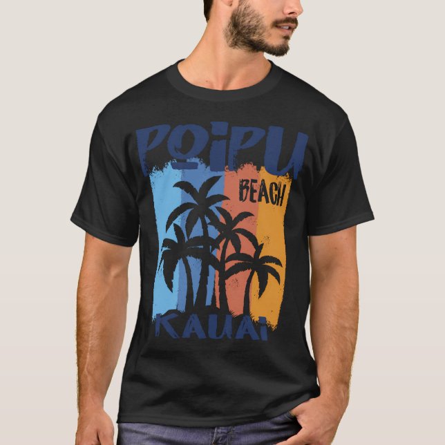 Poipu Beach Kauai Fun farbenfrohe Palmen Bäume T-Shirt (Vorderseite)