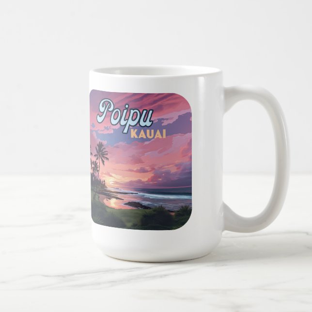 Poipu Kauai Hawaii Beach Palm Trees Retro Kaffeetasse (Rechts)