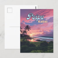 Poipu Kauai Hawaii Beach Palm Trees Retro