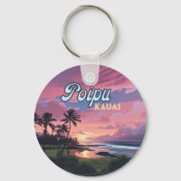 Poipu Kauai Hawaii Beach Palm Trees Retro