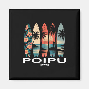 Poipu Strand Hawaii Surfbrett Surfen Retro Magnet