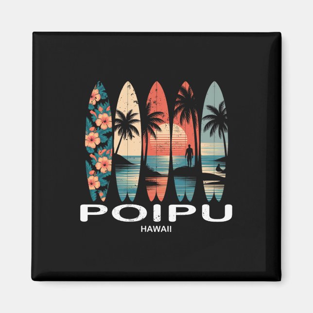 Poipu Strand Hawaii Surfbrett Surfen Retro  Magnet (Vorne)