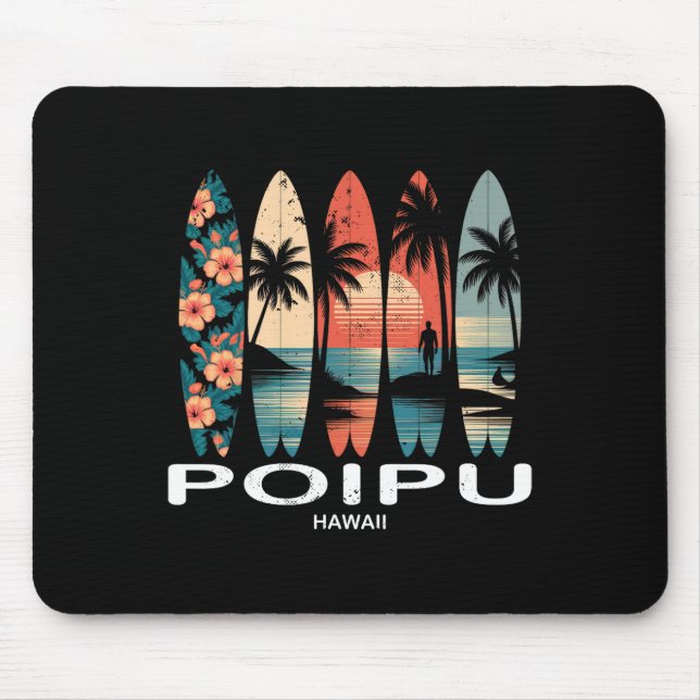 Poipu Strand Hawaii Surfbrett Surfen Retro  Mousepad (Vorne)