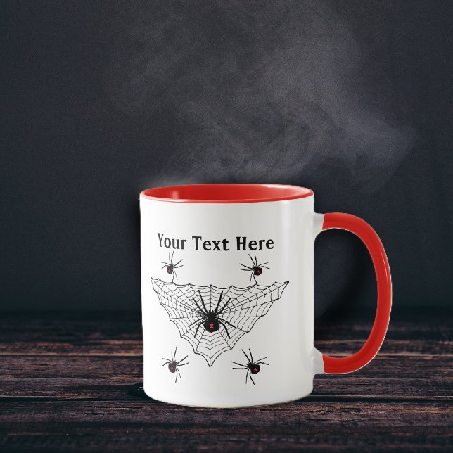 Poison Black Widow Spiders Black Triangle Web Tasse (Creepy poison black widow spiders in and around triangle shaped black web on coffee or tea mug.)