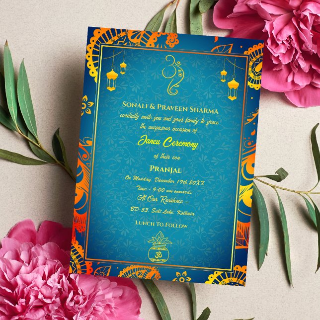 Poite Janeu Upanayanam Hindu Holy Thread Aquamarin Einladung (Von Creator hochgeladen)