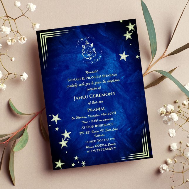 Poite Janeu Upanayanam Hindu Holy Thread Blue Gold Einladung (Von Creator hochgeladen)