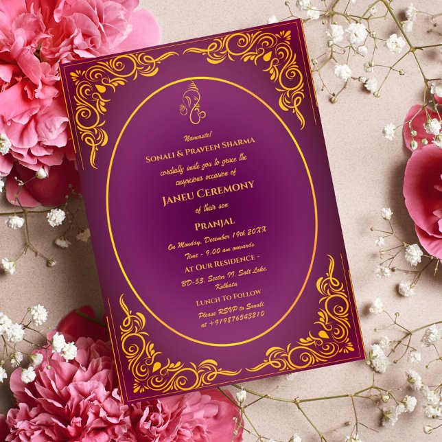 Poite Janeu Upanayanam Hindu Holy Thread Blue Gold Einladung (Von Creator hochgeladen)