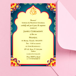 Poite Janeu Upanayanam Hindu Holy Thread Blue Gold Einladung