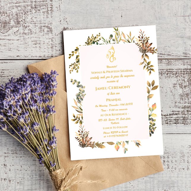 Poite Janeu Upanayanam Hindu Holy Thread Blue Gold Einladung (Von Creator hochgeladen)