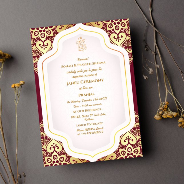 Poite Janeu Upanayanam Hindu Holy Thread Blue Gold Einladung (Von Creator hochgeladen)