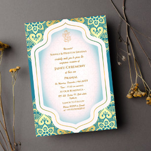 Poite Janeu Upanayanam Hindu Holy Thread Blue Gold Einladung