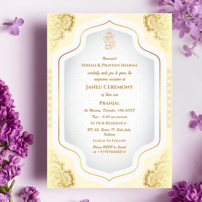 Poite Janeu Upanayanam Hindu Holy Thread Blue Gold Einladung (Von Creator hochgeladen)