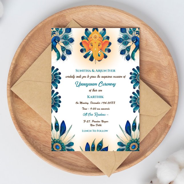 Poite Janeu Upanayanam Hindu Holy Thread Peacock Einladung (Von Creator hochgeladen)