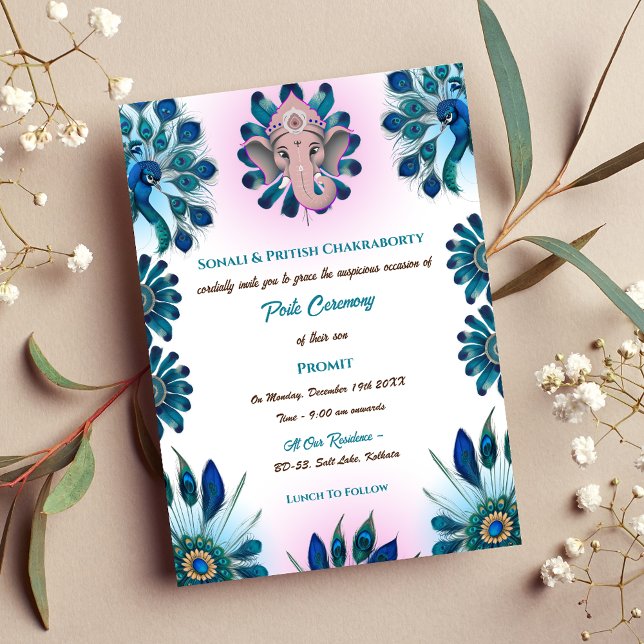Poite Janeu Upanayanam Hindu Holy Thread Peacock Einladung (Von Creator hochgeladen)
