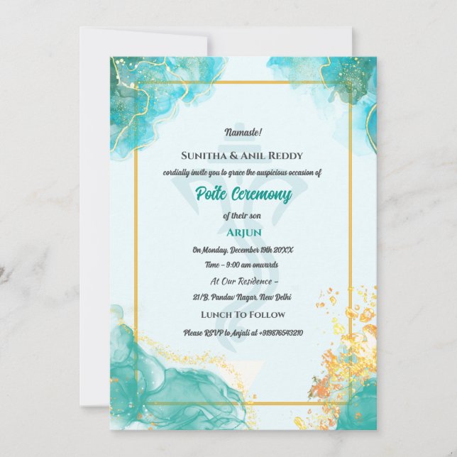 Poite Upanayanam Hindu Holy Thread Janeu Zeremonie Einladung (Vorderseite)