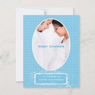 Poka Dots Blue Foto Baby Boy Shower Ankündigung