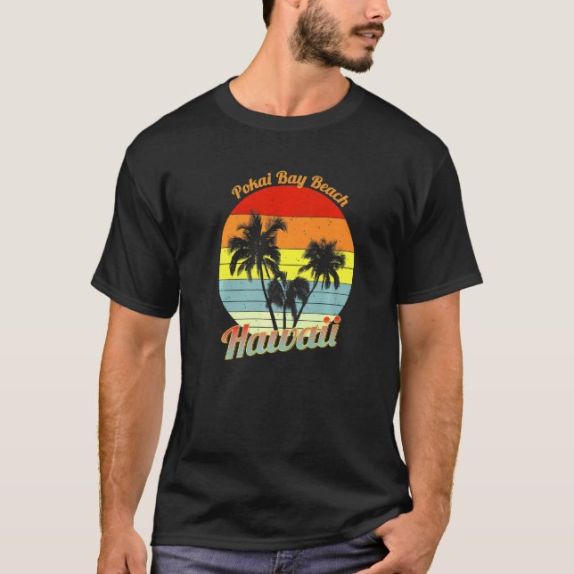 Pokai Bay Beach Hawaii Retro Tropical Palm Trees V T-Shirt (Vorderseite)