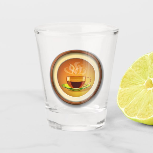 Pokal heißen Kaffees. Schnapsglas (Vorderseite)