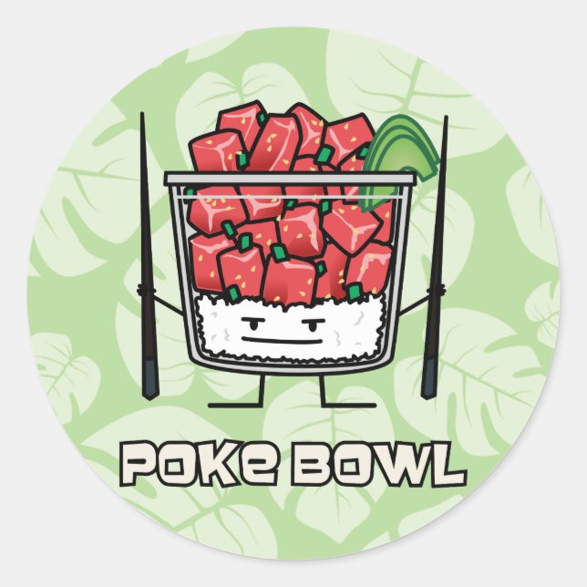 Poke Bowl Hawaii Roher Fischsalat Stäbchen aku Runder Aufkleber (Vorderseite)