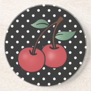 POKE DOT ROCKABILLY CHERRIES SANDSTONE UNTERSETZER