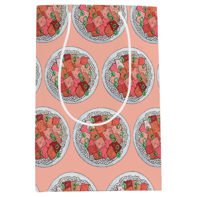 Poké Hawaiian Food Raw Fish Ahi Tuna Poke Bowl Mittlere Geschenktüte (Vorderseite)