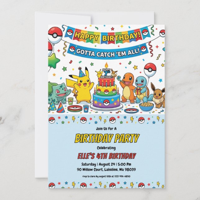Pokémon Birthday Invitations Einladung (Vorderseite)