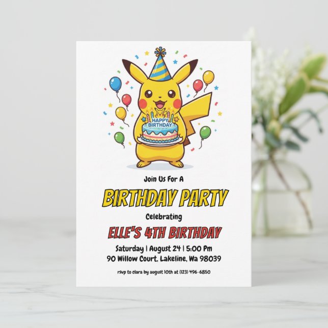 Pokémon Birthday Invitations Einladung (Stehend Vorderseite)