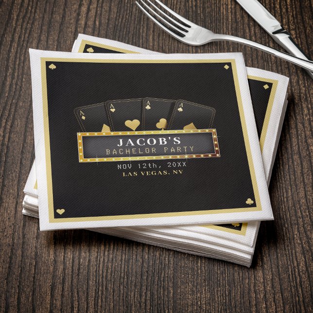 Poker Aces Black & Gold Bachelor Party Serviette (Poker Aces Black & Gold Bachelor Party Napkins
)