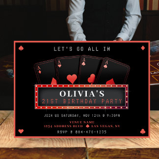 Poker Aces Red & Black 21. Geburtstag Party Einladung