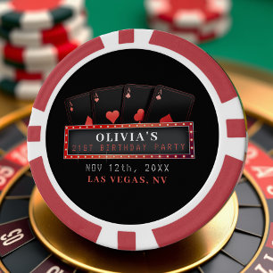 Poker Aces Red & Black 21. Geburtstag Party Pokerchips