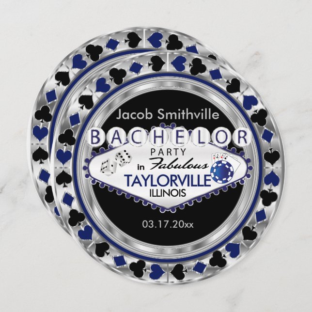 Poker Bachelor Party Einladung - DIY City & Staat (Vorne/Hinten)