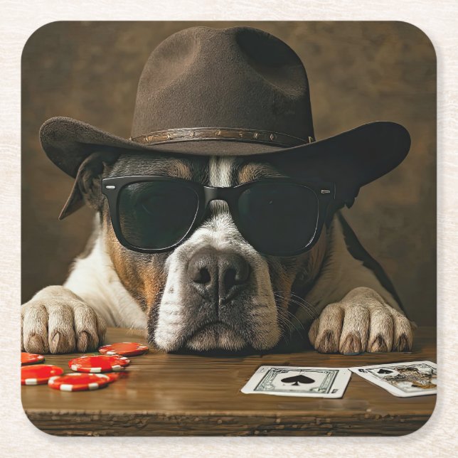 Poker Blackjack Western Pitbull Cute Rechteckiger Pappuntersetzer (Vorderseite)