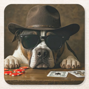 Poker Blackjack Western Pitbull Süß Rechteckiger Pappuntersetzer