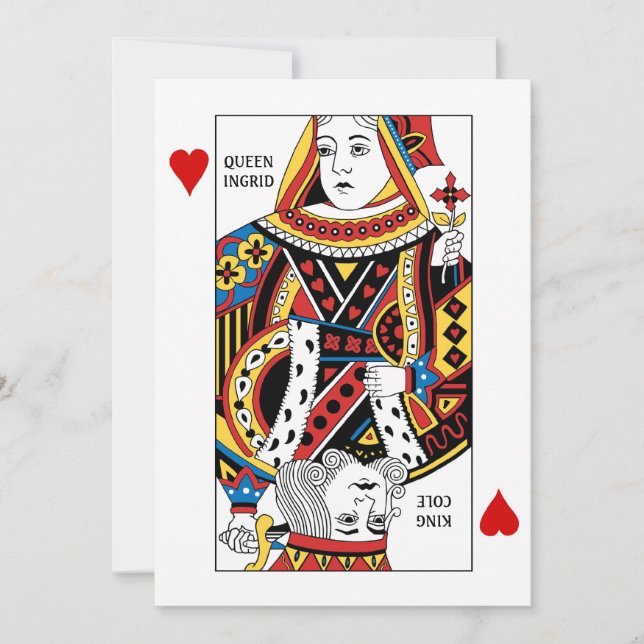 Poker Card Queen n King of Hearts Wedding Einladung (Vorderseite)